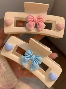 1个情人节时尚百搭甜心蝴蝶结鲨鱼爪发夹，适合日常佩戴、约会及各种场合 - 彩色 - 查看 1