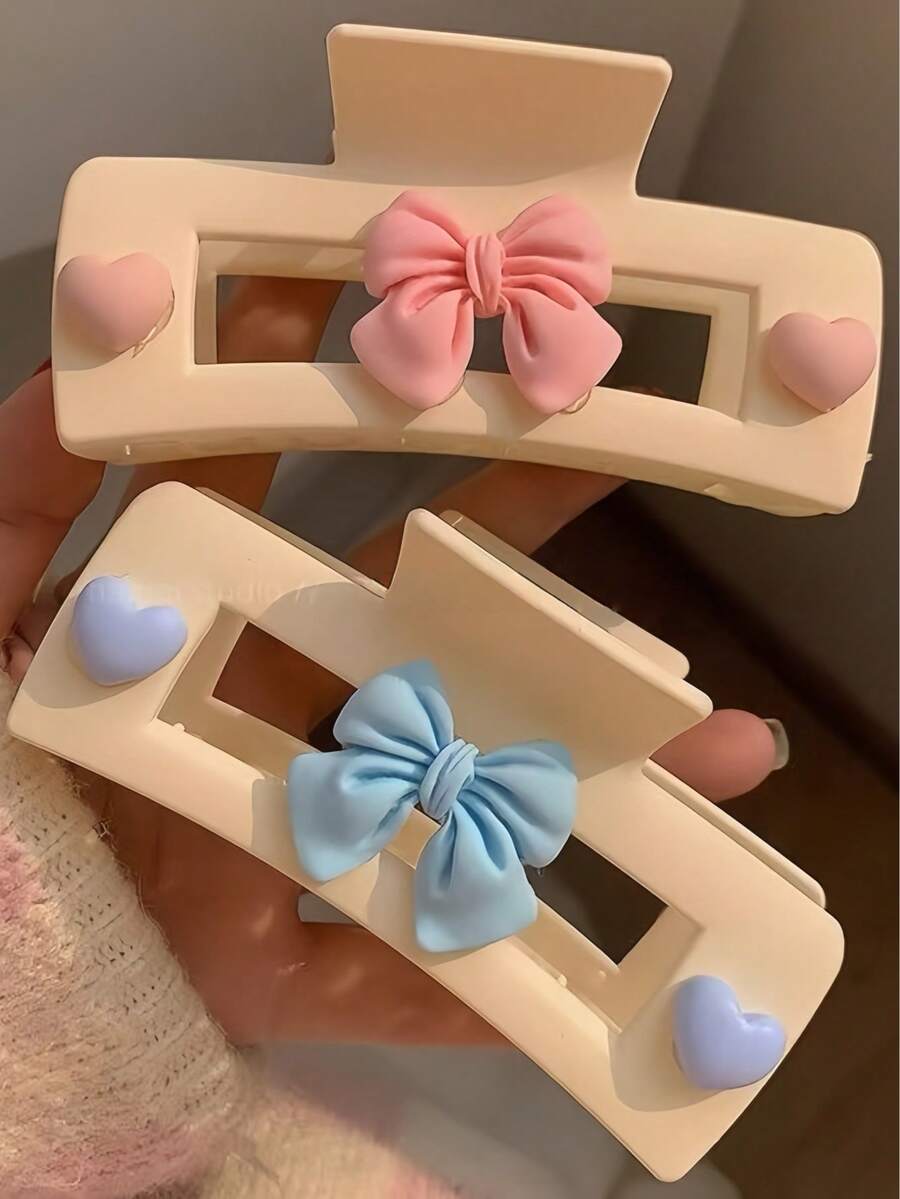 1个情人节时尚百搭甜心蝴蝶结鲨鱼爪发夹，适合日常佩戴、约会及各种场合 - 彩色 - 查看 1