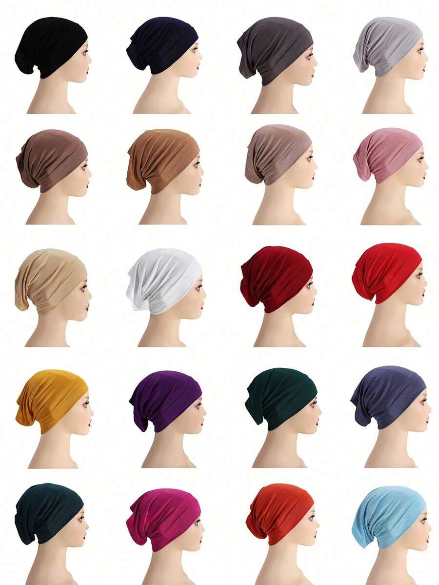1件装女士纯色简约基础款帽子头巾，简约时尚的头饰帽头巾头巾配饰，方便快捷的基础款头巾帽头巾帽，休闲百搭，适合日常生活和户外运动 - 彩色 - 查看 1