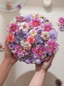 50pcs Purple Artificial Flower Heads, Assorted Sizes, Daisy Flowers, Suitable For Wedding Crafts, Home Decor, Party Decoration - Purple - View 4