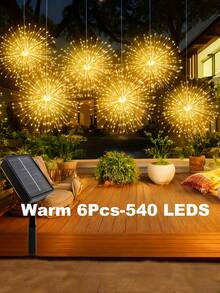 Bộ 6/3 đèn dây trang trí năng lượng mặt trời, 540/270 đèn LED, 8 chế độ, có thể điều chỉnh độ sáng, chống nước, đèn treo tự làm hình ngôi sao, thích hợp cho tiệc tùng, sân vườn, trong nhà/ngoài trời, ban công và sân nhà (Trắng ấm/Trắng/Màu) - Nhiều màu - Xem 3