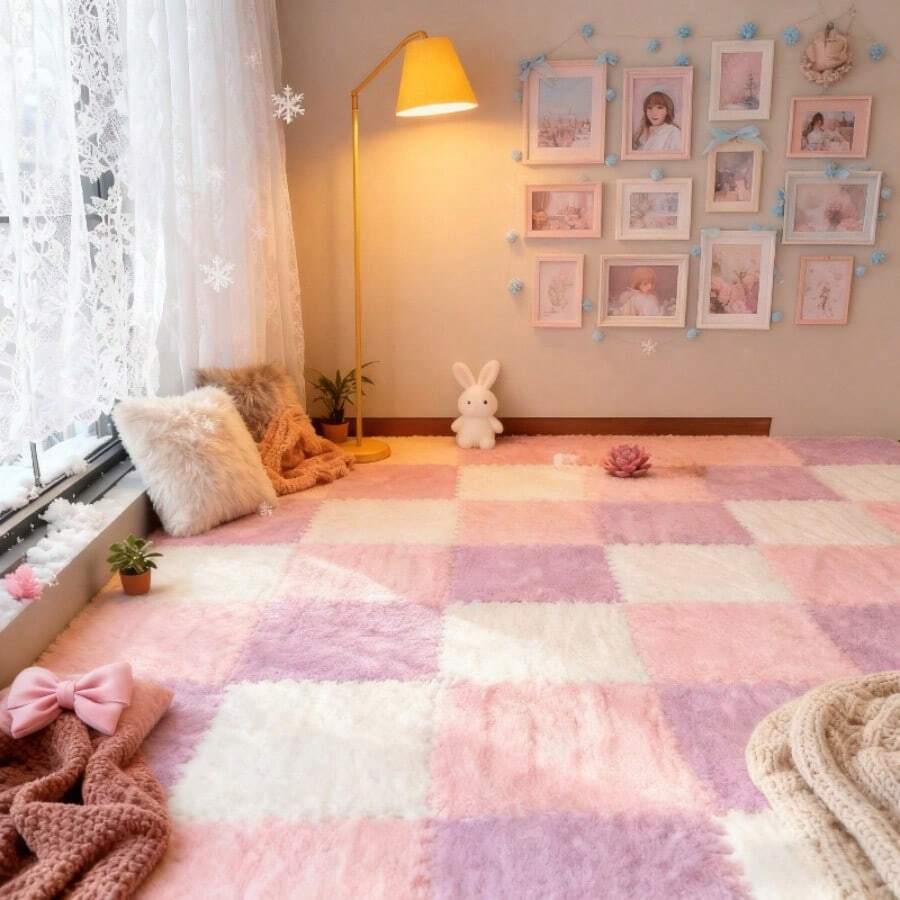 24 Piece Plush Carpet Set, An Ultra Soft High Plush Anti Slip Soundproof Carpet Used For Home Decoration. Very Suitable As Bedroom Carpet, Living Room Carpet, Apartment Carpet, Doormat, Stair Treads, And Washable Pet Mat. Easy To Cut. - 24 miếng - Xem 1