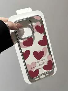 1个电镀透明英文爱心极简TPU防震手机壳，兼容苹果17、16、15、14、13、12、11 Pro Max、Air - 彩色 - 查看 1