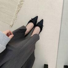 Zapatos planos casuales para mujer, versátiles y elegantes, con altura incorporada y diseño de punta afilada en satén, perfectos para combinar con vestidos. - Negro - Ver 3