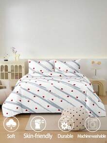 Bộ ga trải giường 2/3 món màu trắng nền họa tiết trái tim đỏ (1 ga trải giường + 1/2 vỏ gối), tấm bảo vệ nệm, kiểu dáng Ins-Style, bộ ga trải giường đôi dành cho ngày Valentine, mềm mại, thoáng khí, phù hợp với mọi kích cỡ giường - Twin, Full, King, Queen Size, độ sâu túi lên đến 11,8 inch, thích hợp cho giường ngủ ký túc xá sinh viên. - Nhiều màu - Xem 4