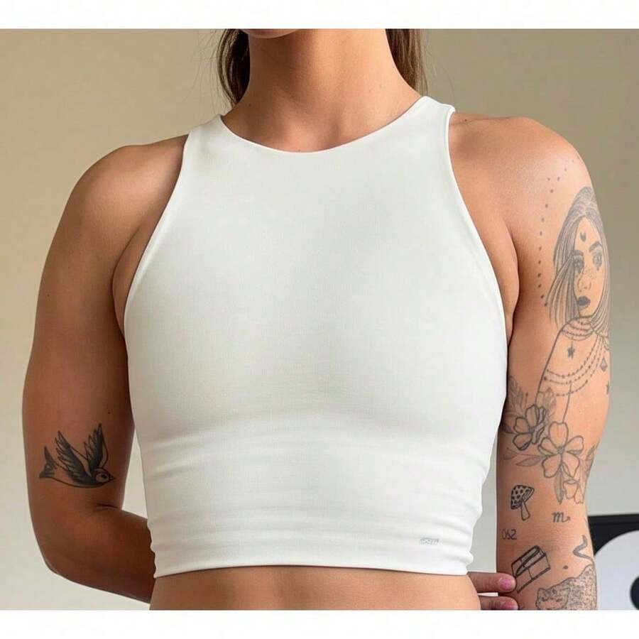 Women's Fitness Top, Women's Gym Top, Firm Supplex Top, Supportive Sports Top, Women's Workout Top - 白色 - 查看 1