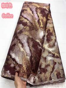 高品质尼日利亚提花蕾丝非洲欧根纱锦缎蕾丝面料 5码/1码 法式大理石纹面料 高端时尚派对婚礼面料 绿色/紫色 - A - 查看 18