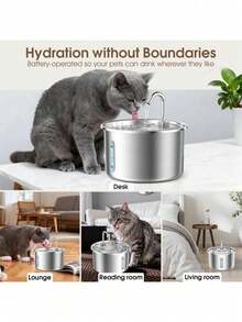 3升/101.45液盎司/0.793加仑不锈钢自动猫咪饮水器 | 静音USB供电宠物喂食器，带水位指示器和蓝色LED灯，金属结构，时尚金属外观，无需电池 - 彩色 - 查看 4