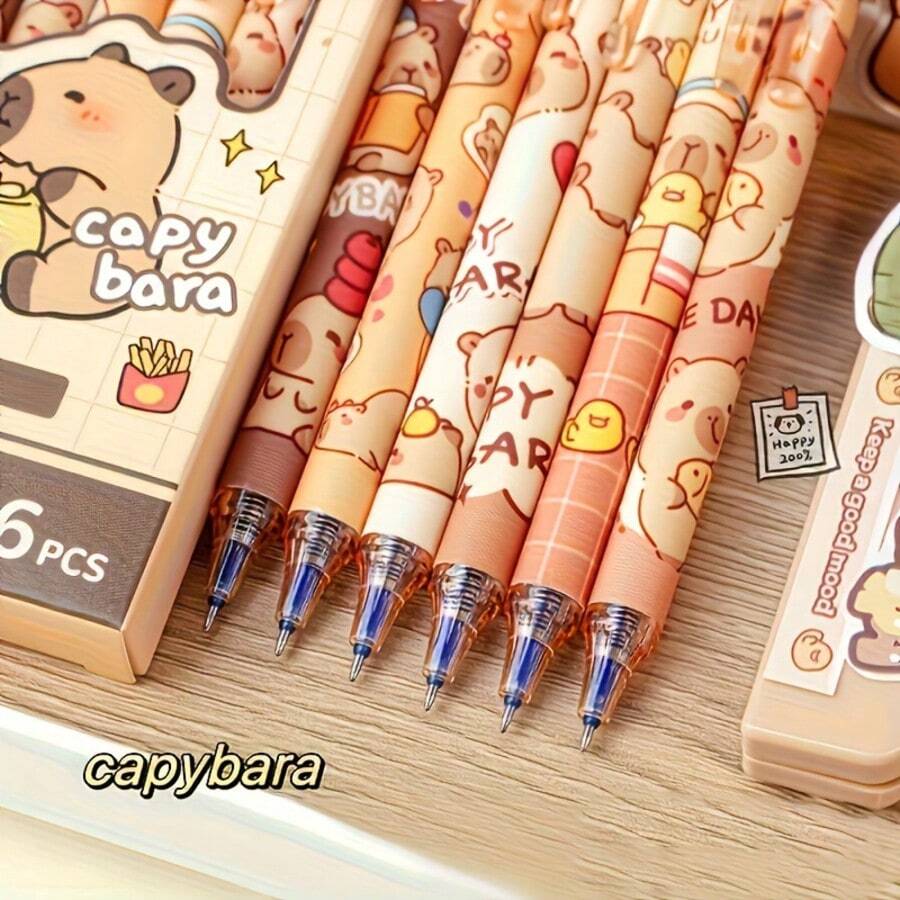 Hộp 6 bút bi gel có thể xóa được màu xanh dương dành cho học sinh, thiết kế hoạt hình dễ thương, bút có thể nạp mực và xóa được, màu xanh dương tươi sáng. - Bút xóa Kapi - Xem 1