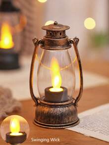 1pc Vintage Handheld Flickering Wick Lantern With Battery, Suitable For Home Decor, Tabletop Decor, LED Fairy Lights, Room Desk Decor Lantern, Wedding Party Holiday Camping Decor LED Fairy Lights, Copper Wire Wick Decor Lantern, Room Decor Retro Lantern Nightlight - Yellow Light - View 16