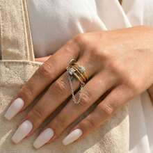 Anillo abierto de color plateado con doble aro, con un toque elegante y único, adecuado para chicas, un regalo versátil para el cumpleaños de la novia, accesorio hecho a mano - Dorado - Ver 6