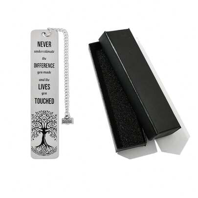 The Inspirational Metal Bookmark Comes With A Tree Of Life And A Book Shaped Ornament, Engraved With The Slogan "Never Underestimate...", Made Of Durable Stainless Steel Material, And Is The Preferred Page Marker For Readers, Teachers, And Mentors As Gifts.