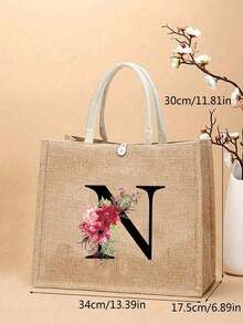 1/2 chiếc túi tote vải lanh in hoa và chữ cái A-Z, túi xách in họa tiết thời trang, túi tote và túi đựng mỹ phẩm sành điệu dành cho nữ, túi đeo vai có khóa kéo dung tích lớn, túi xách đa năng có khóa cài, túi mua sắm in họa tiết có khóa bấm, thích hợp cho đám cưới, sinh nhật, du lịch biển, kỳ nghỉ và các dịp khác. Món quà hoàn hảo cho phụ nữ, mẹ, giáo viên, bạn bè, phù dâu, sinh viên và mùa tựu trường. - Nhiều màu - Xem 8