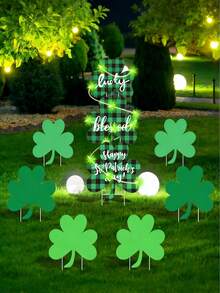 6件套圣帕特里克节户外庭院装饰牌，带金属支架，圣帕特里克节庭院装饰，圣帕特里克节三叶草装饰 - 多色 - 查看 6