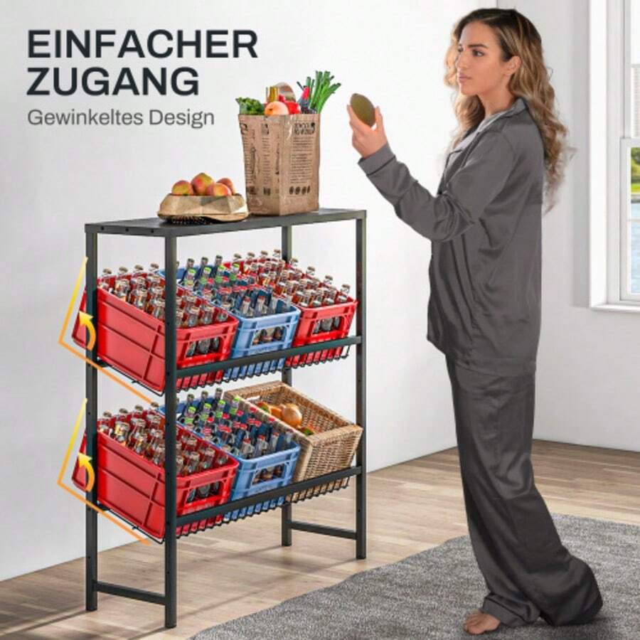 Freestanding Beverage Can Holder, 6-Can Capacity, Adjustable Height, 3 Tiers, Non-Slip, Dimensions 103 X 33 X 113.5 Cm, Black Steel - Black - View 1