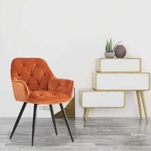 AINPECCA 1/2/4/6 Dining Chairs With Velvet Thick Padded Upholstered Kitchen Tub Chair Armchair With Backrest Metal Legs Living Room Reception Leisure Chairs For Bedroom Lounge Office - Orange - View 12