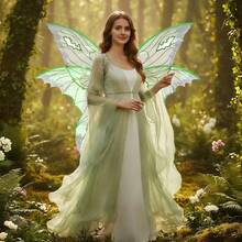 Alas de mariposa para mujer, doble capa, con purpurina, transparentes, accesorios de cosplay de Halloween - Verde - Ver 5