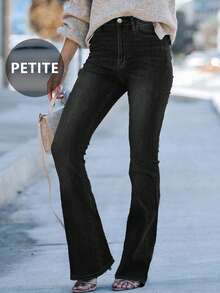 New Minimalist European & American Street Style Casual Everyday Commute Slim Fit Flare Leg Jeans For Petite Women Black Spring - Black - View 5