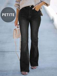 New Minimalist European & American Street Style Casual Everyday Commute Slim Fit Flare Leg Jeans For Petite Women Black Spring - Black - View 6