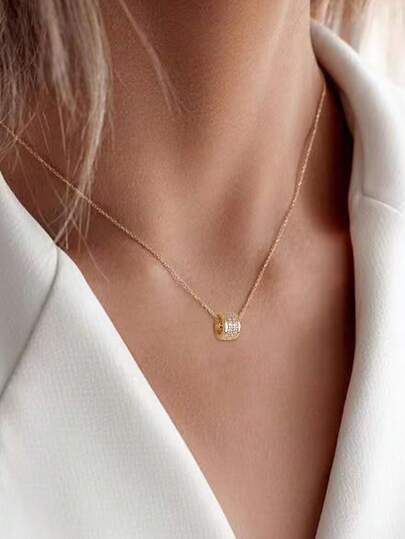 1pc Fashion Minimalist Micro-Inlaid Zirconia Geometric Pendant Necklace For Women