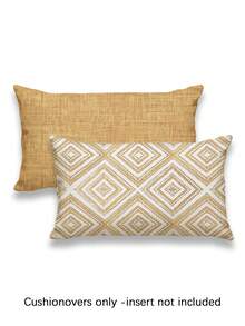 2个装饰枕套，几何图案靠垫套，100%低过敏性聚酯纤维枕套，复古亚麻材质，隐形拉链，可机洗，简约时尚线条图案，家居装饰枕套，适用于沙发、客厅、卧室，不含枕芯 - 杏色 - 查看 13