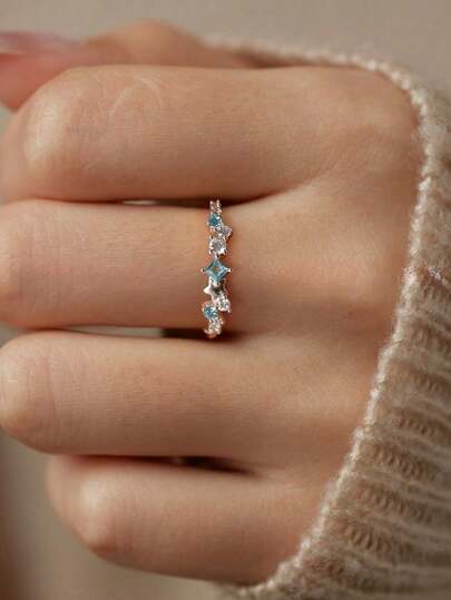 BALMORA 1 S925 Sterling Silver Fashionable Elegant Zirconia Block Shaped Ring For Women Birthday Wedding Jewelry Gifts