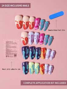 Bộ 24 miếng dán móng tay kiểu Pháp 3D hình hạnh nhân nhiều màu sắc theo phong cách Y2K, thiết kế hình giọt nước cầu vồng kiểu Macaron, phong cách ngọt ngào và cá tính kết hợp giữa Âu và Mỹ, bộ móng giả acrylic dễ sử dụng, bao gồm 1 lọ keo và 1 dũa móng, phù hợp cho cuộc sống hàng ngày của phụ nữ và các bữa tiệc khác nhau. - Nhiều màu - Xem 6