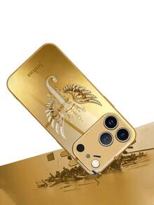1pc Customized Diamond 26 Letter DIY Name, Fashion High-End Crown Wing Design, TPU Soft Edge + Back Tempered Glass Material Phone Case Compatible With Samsung S24 Ultra/S25 Ultra And Apple 17 ProMax/16 ProMax/15 Pro/14 Plus/13 Pro/12 Pro Max/11/Xs Max/8/7/6 Plus Phone Accessories,International Version, Not The Domestic Version - Gold - View 4