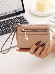 新叶吊坠女士短款手提包，高品质PU纯色双拉链短款钱包手提包，多功能卡片及银行卡收纳包，日常旅行、旅游、派对手提包，送给妈妈、女朋友、生日、感恩节、新年礼物，学院风学生大容量零钱包，日常旅行收纳小包，儿童零花钱短款方包，折叠零钱包 - 彩色 - 查看 13