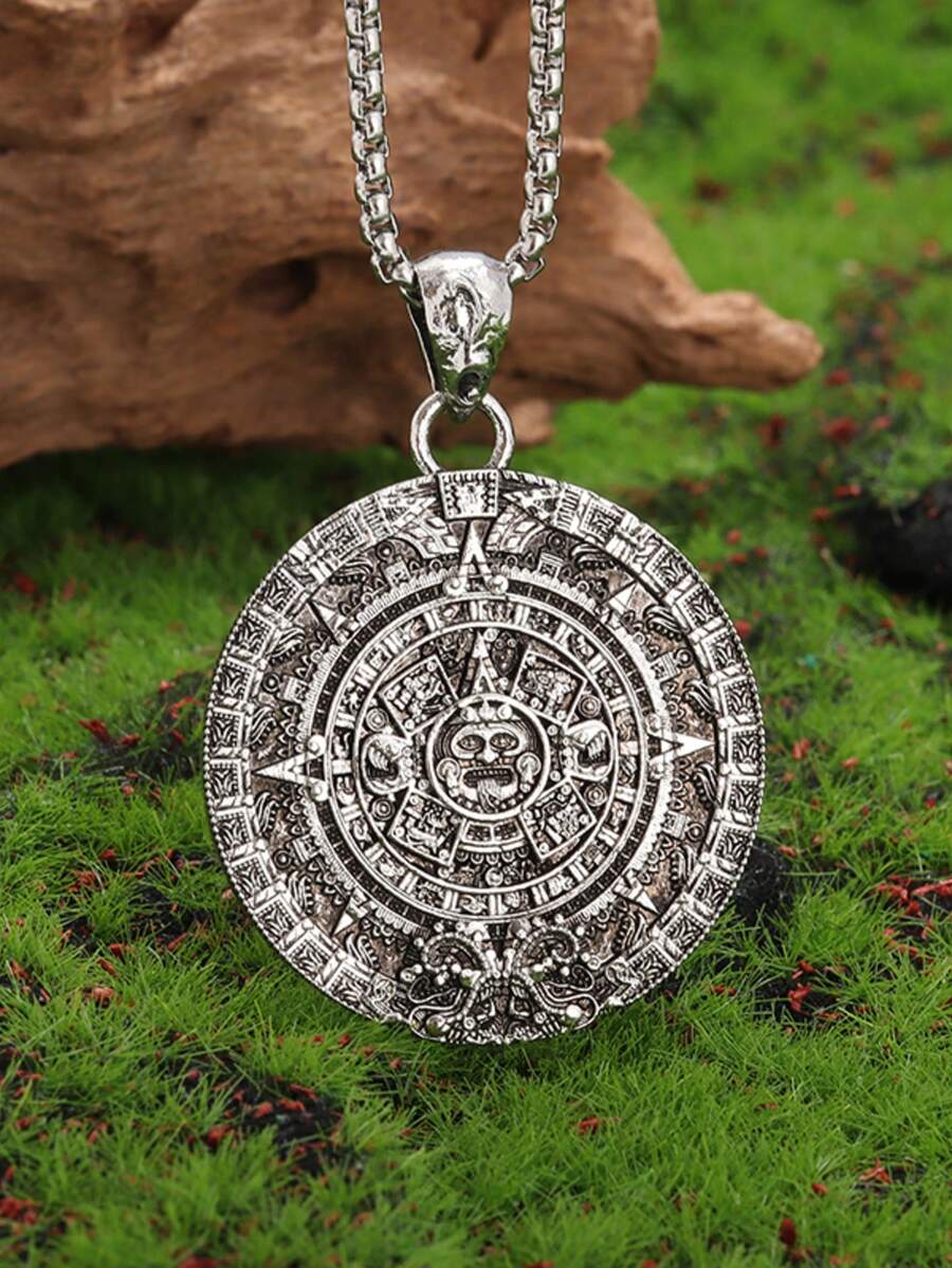 1PC New Retro Sun Calendar Mysterious Ancient Mayan Disc Pendant Necklace Men's Lucky Fashion Jewelry - Fashion - View 1