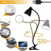 360°可调节LED夹式台灯，USB供电桌面阅读灯 - 3种色温，可调节灯臂，灵活颈部设计，适用于家庭办公室、床头、手工制作、视频通话等场合，现代可调光LED台灯 - 喇叭夾子燈 - 查看 3