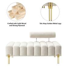Mikibama 53.2" Width Ottoman Bench, Teddy Upholstered Modern Loveseat Sofa With Metal Legs, Comfy Love Seat Couches With Adjustable Backrest, End Of Bed Bench For Bedroom, Entryway - 米色 - 查看 4