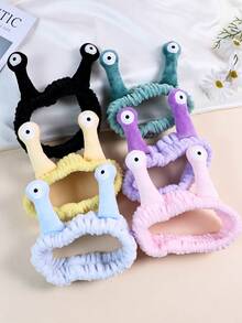 1条女士洗脸发带，棕榈蜗牛图案SPA发带，化妆发带，卡通可爱珊瑚绒弹力发带，创意发饰，适用于洗脸、淋浴、运动和日常使用 - 彩色 - 查看 6