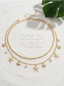 2pcs Bohemian Style Multi-Layer Beaded Waist Chain, Beach Starfish Body Jewelry For Women - Gold 2 Pieces - View 7