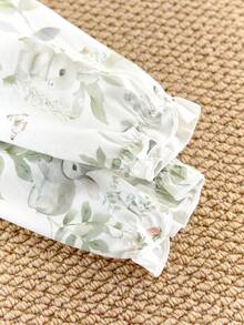 Spring Baby Girl Rabbit Print Romper And Pants Casual Outfit - Green - View 8