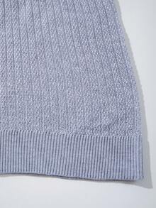 Men's New Casual Loose Solid Color Ribbed Retro Relaxed Versatile Commute V-Neck Short Sleeve Knit Sweater - Grey - View 6