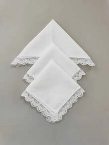 2/4/6 piezas Pañuelos con borde de encaje blanco, pañuelos cuadrados decorativos para damas - Multicolor - Ver 1