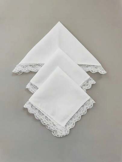 2/4/6pcs White Lace Edged Handkerchiefs, Ladies Decorative Square Scarves