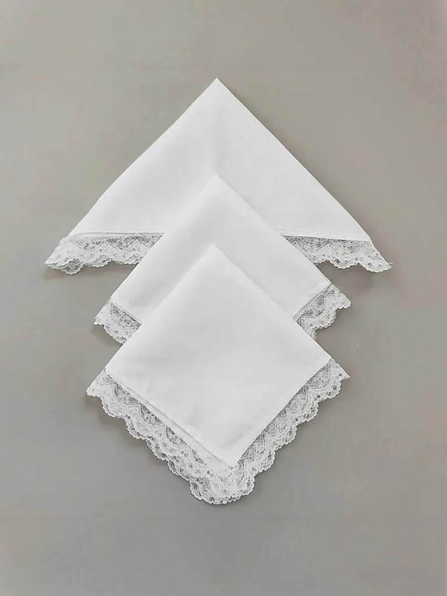 2/4/6 piezas Pañuelos con borde de encaje blanco, pañuelos cuadrados decorativos para damas - Multicolor - Ver 1