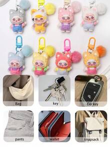 1pc Cute Flocked Waving Cat Keychain, Fluffy Cartoon Accessory Bag Charm, Small Ornament, Car Key Chain, Key Lanyard, Keyring, Keychain Accessories, Keychains, Couples Keychain, Gift For Women, Christmas Gift, Christmas Stocking Stuffer, Birthday Gift, Friend Gift, Holiday Gift, Event Souvenir, Party Favor - Multicolor - View 9