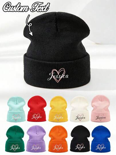 Customizable Knitted Beanie - Can Print Name/Text, Elastic & Comfortable, Lightweight & Washable, Soft Tones/Yellow/Blue/Purple/Black/Gold/White, Suitable For Men & Women As Birthday/Valentine's Gift, Customizable Name Buckle Hat, Suitable For Casual & Formal Occasions, Adorable Knitted Hat, Valentine's Day Gift, Fashionable Knitted Accessory, Soft Fabric, Breathable Material