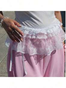 一件式多层蕾丝防闪光高腰吊带连衣裙，配有松紧腰带和蕾丝下摆，可叠穿在打底连衣裙或卫衣外面，百搭易配，下摆系带设计。 - 彩色 - 查看 9