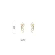 1对法式珍珠花朵流苏耳环，小众优雅氛围耳坠，时尚高端优雅耳环 - 金色 - 查看 5