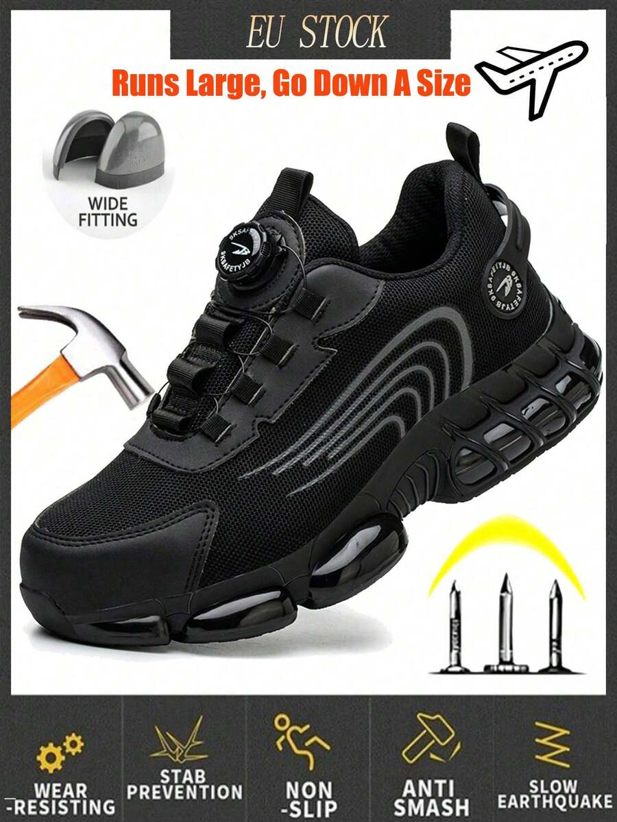 （尺码偏大，建议选小一码）男女通用钢头鞋，轻便工作鞋，安全鞋，钢头运动鞋，坚固耐用的钢头网球鞋，建筑工地工业工作安全运动鞋 - 黑色 - 查看 1