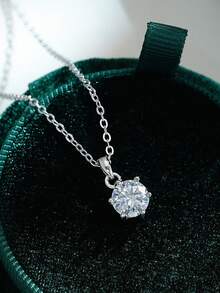 1件经典六爪镶嵌莫桑石钻石项链，925纯银材质，适合结婚、订婚等场合，奢华珠宝，可作为礼物送给女孩、女士或周年纪念日佩戴。 - 銀色 - 查看 2