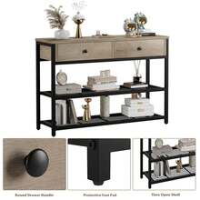 Mesa de Entrada con 2 Cajones y Estantes de Almacenamiento de 2 Niveles, Mesa de Sofá con Almacenamiento para Zapatos, Ideal para Entrada, Sala, Cocina y Pasillo, Color Marrón - Marrón - Ver 3