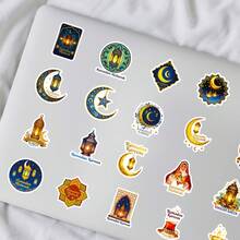 56张斋月贴纸，月亮骆驼图案，节日贴纸，可用于日记本、剪贴簿、水瓶、行李箱、吉他、手提箱、派对装饰、礼品包装，乙烯基防水贴纸，适合青少年和成人 - 齋戒月 - 查看 4