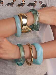 Set de 3 piezas de pulseras geométricas asimétricas de estilo minimalista y oceánico, uso versátil diario para mujeres - pulsera - Ver 1