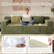 71" Love Seat Couches, Corduroy Boneless Loveseat With Deep Seats, 2 Seat Couch Apartment Size Couch With 3 Pillows&Side Pockets For Bedroom, Office, No Assembly Required - 綠色 - 查看 7