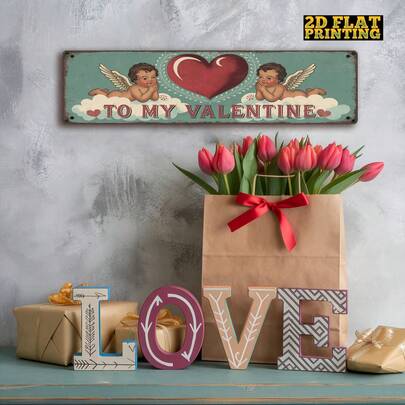 2D设计，1件“致我的情人”金属标牌 - 壁挂式铁艺浪漫装饰牌匾，适合作为结婚礼物、周年纪念日和情人节装饰，尺寸4英寸x16英寸，酒吧装饰，2D平面设计